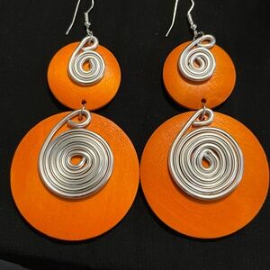 Orange Wood Spiral earrings